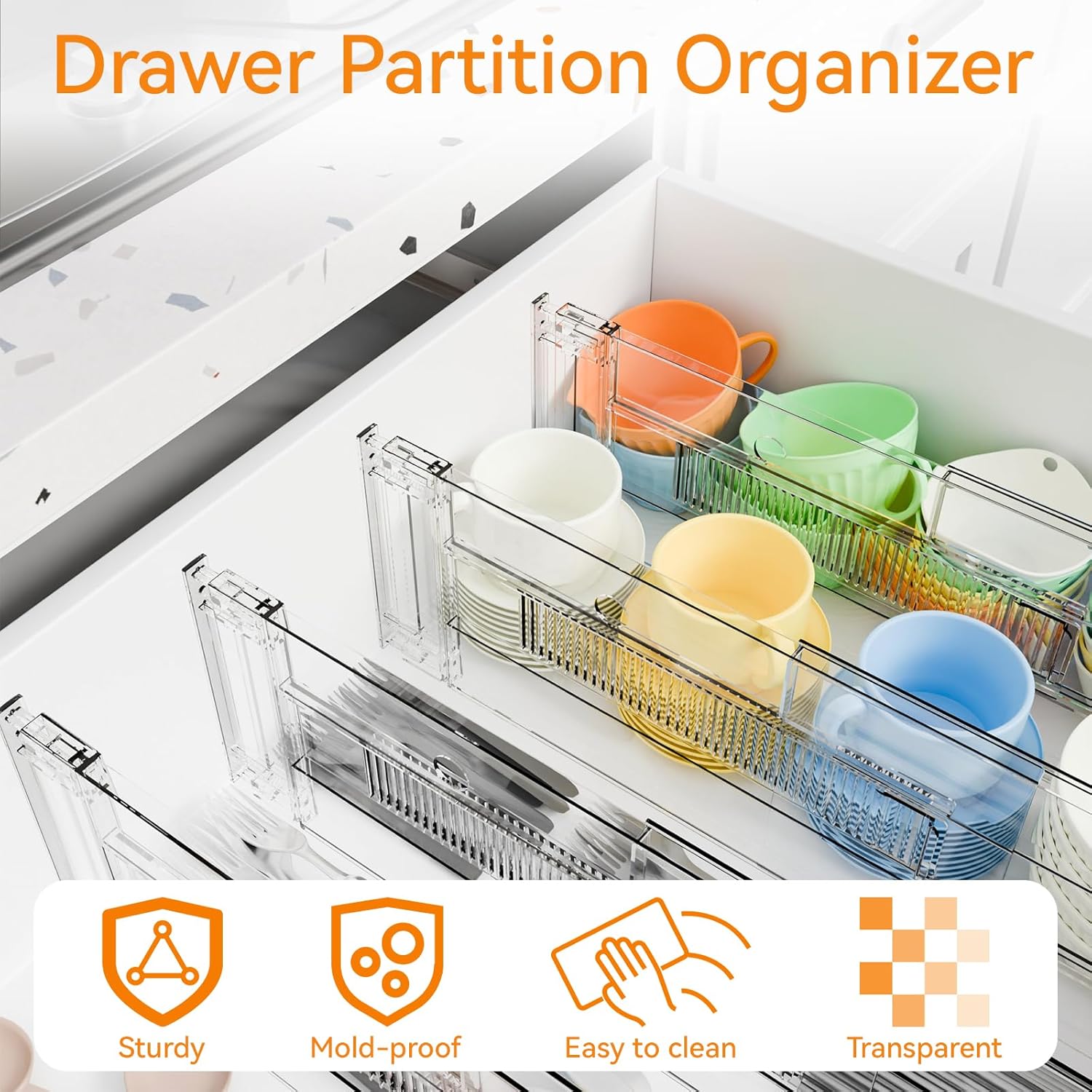 4 Pack Clear Acrylic Drawer Divider 6 Inch High,Expandable from 14-20'',Adjustable Dresser Drawer Dividers for Baby