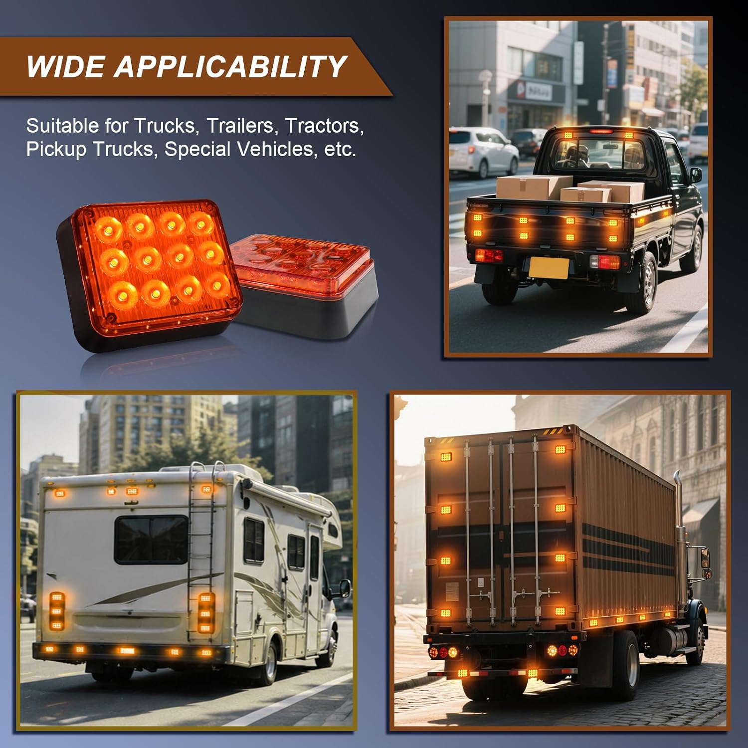 12-Led Amber Emergency Strobe Lights 2PCS | Magnetic Flashing Safety Rechargable Beacon Light for Trucks Cars Vans