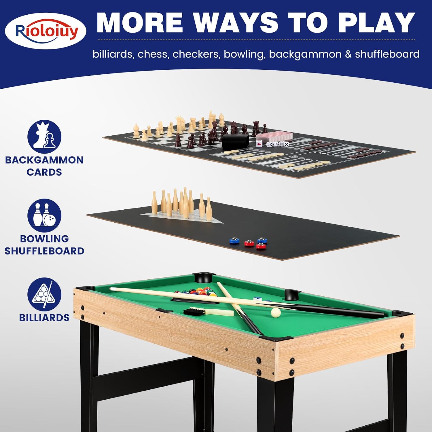 12-in-1 Game Table - 48" Combo Game Table, Ping Pong Table, Foosball Table, Air Hockey Table, Pool Table - Sports