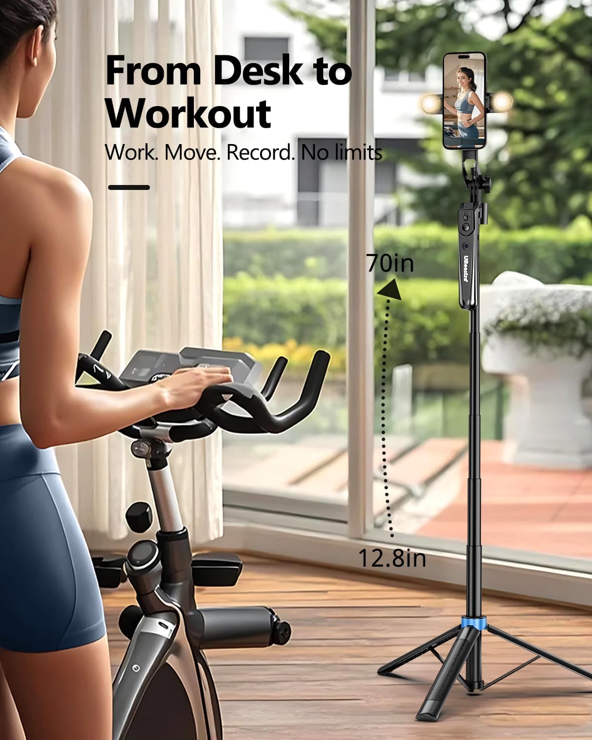 70'' Auto Face Tracking Tripod 360° Rotation with Stand, Phone Tripod with Fill Light, Selfie Stick & Phone Stand for