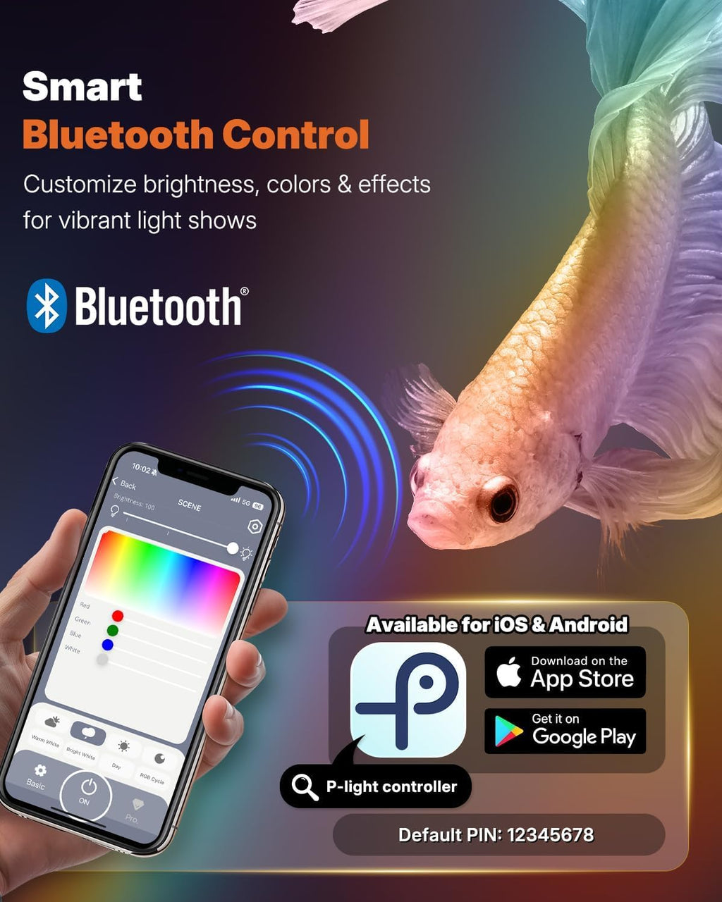 Aquarium Light with Bluetooth for Plants, 6.5W 12 inch Full Spectrum Fish Tank Light for 13-22 inch Fish Tanks