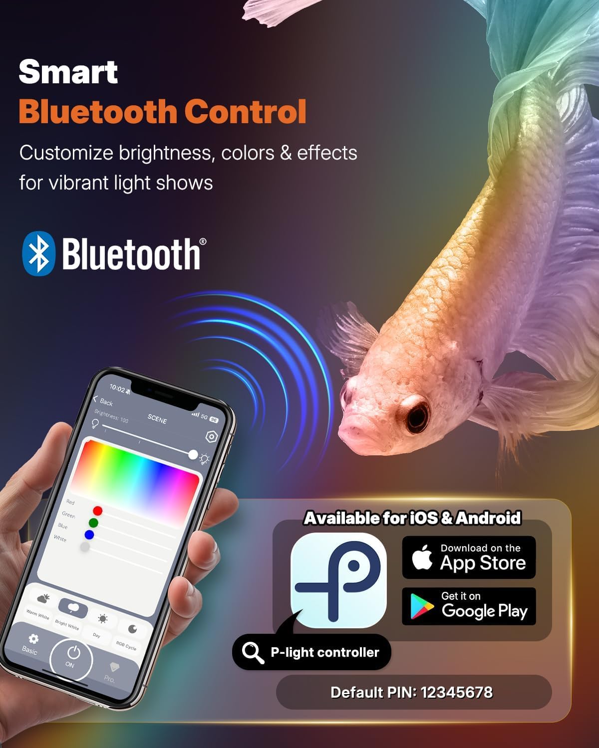 Aquarium Light with Bluetooth for Plants, 6.5W 12 inch Full Spectrum Fish Tank Light for 13-22 inch Fish Tanks