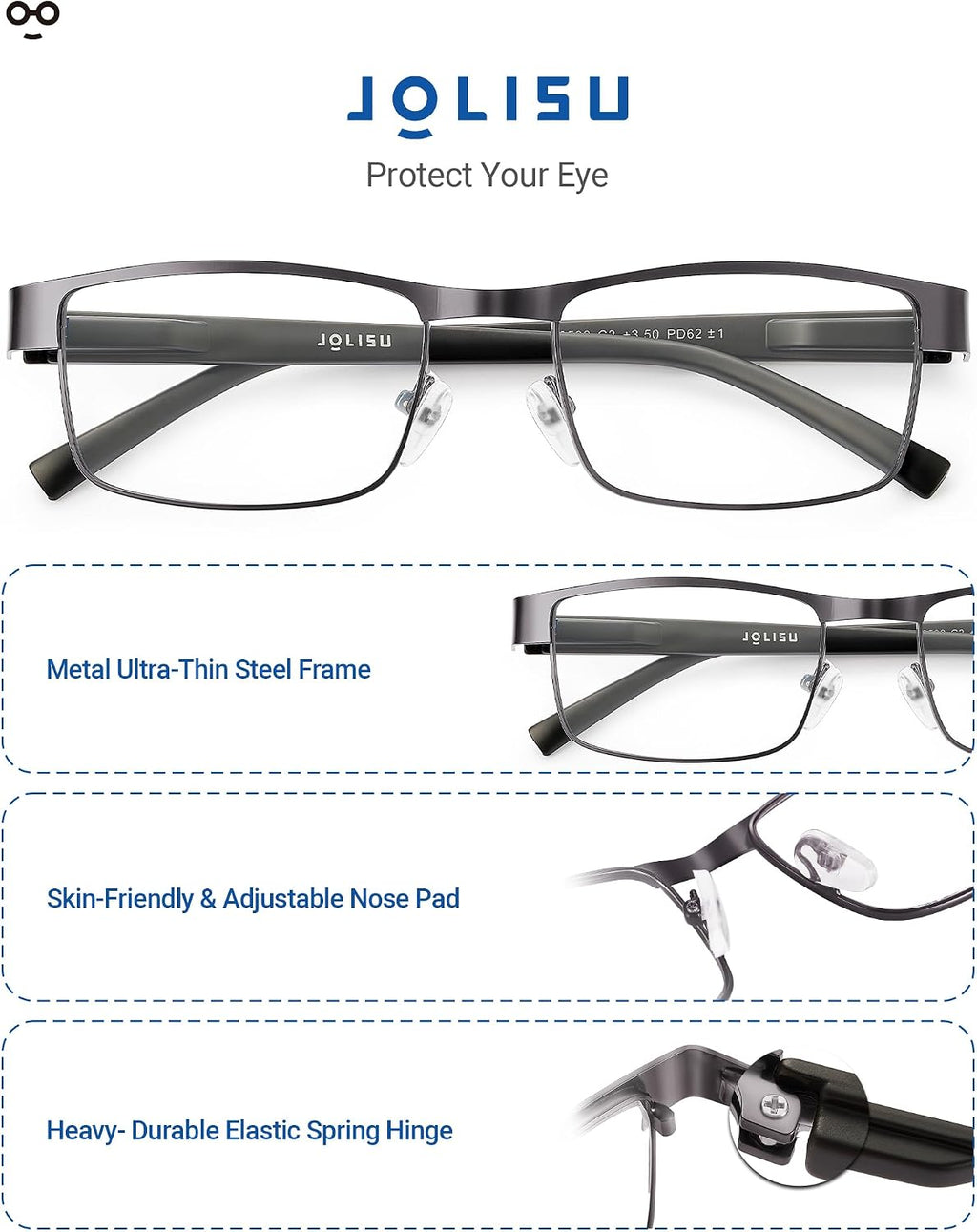 5PCS Reading Glasses Men 2.00 Blue Light Blocking Readers | Lightweight metal thin frame for computer work and reading