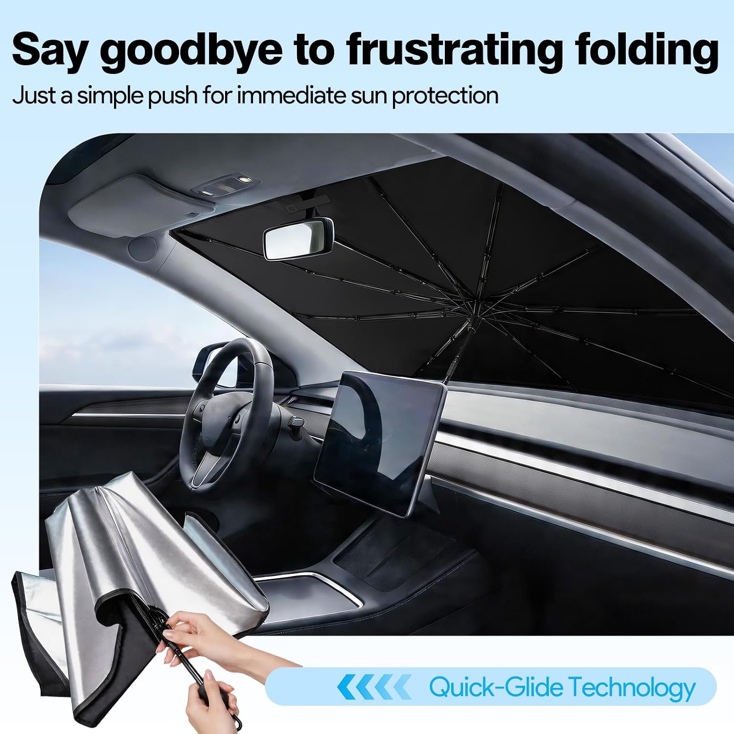 Umbrella Sunshade for Car Windshield - Windshield Sun Shade 2026 Upgraded Foldable 57"x32" - Sunshade for Car Front