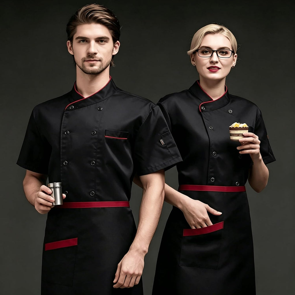 Men's Chef Coat Uniform Short Sleeve Chef Jacket Breathable Chef Uniform for Kitchen, Restaurant, Bakery