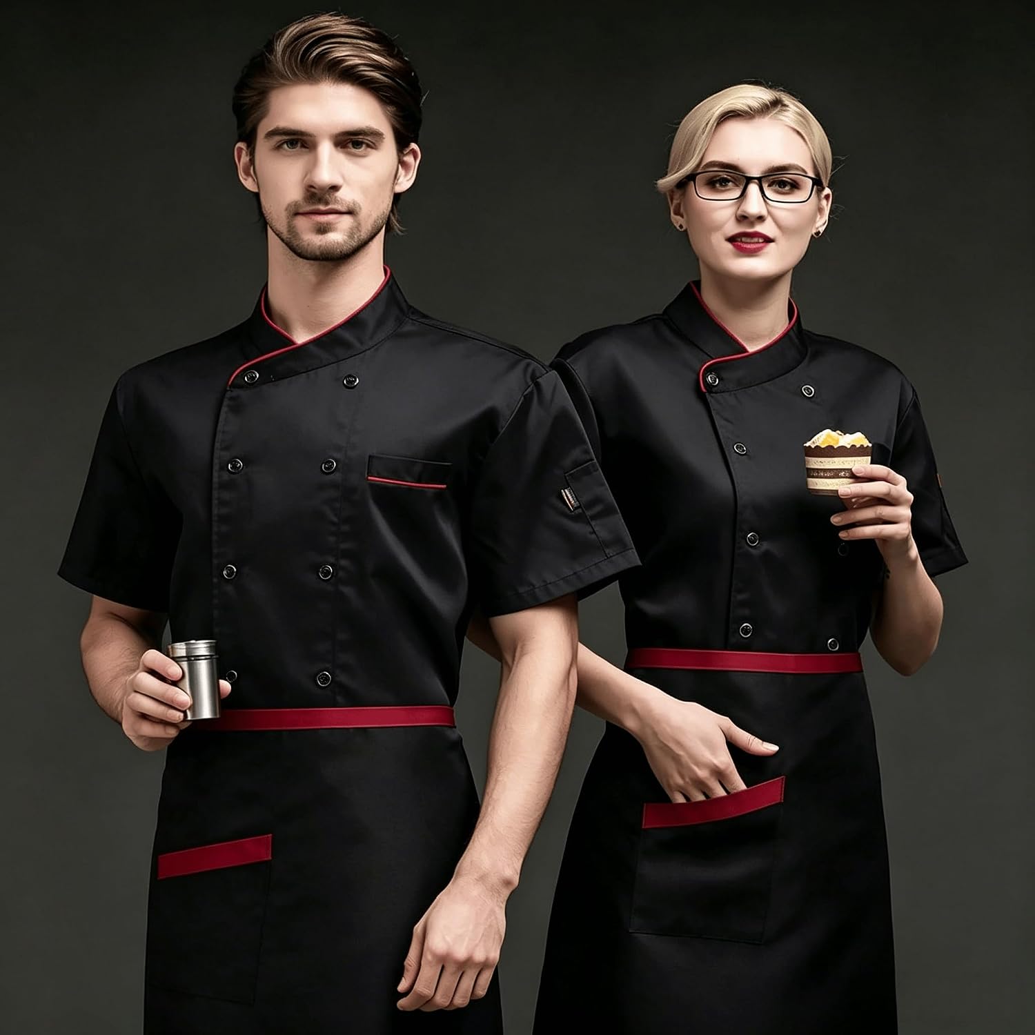 Men's Chef Coat Uniform Short Sleeve Chef Jacket Breathable Chef Uniform for Kitchen, Restaurant, Bakery