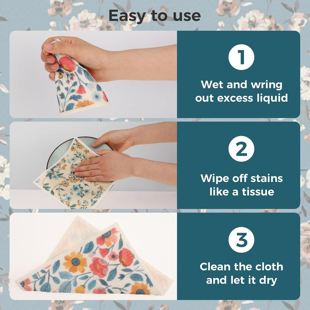 10 Pack Swedish Dishcloths, Reusable Kitchen Towels with Clips, Plant