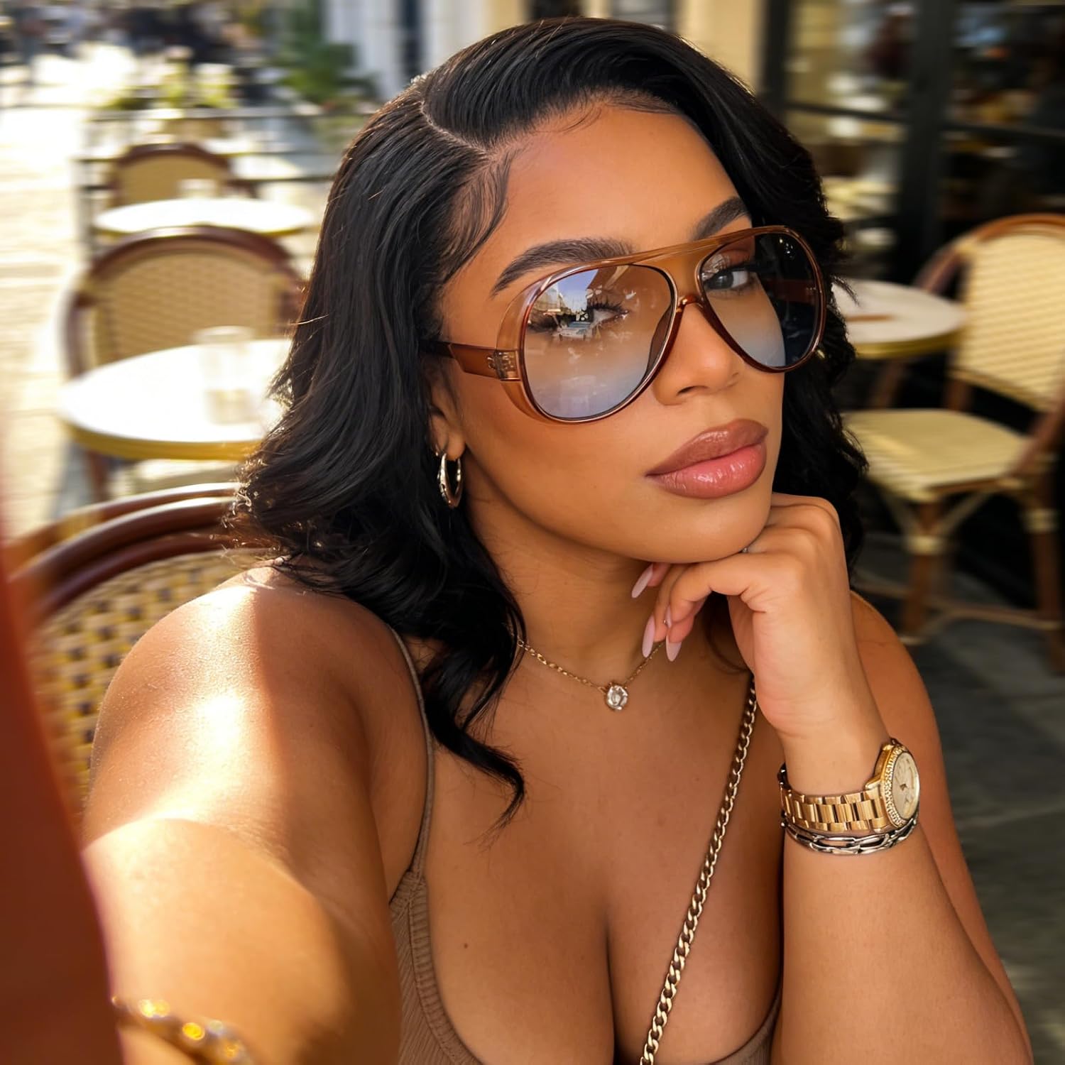 Aviator Sunglasses for Women Retro Oversized Square Sun Glasses for Outdoor Sporting Driving UV400 Protection