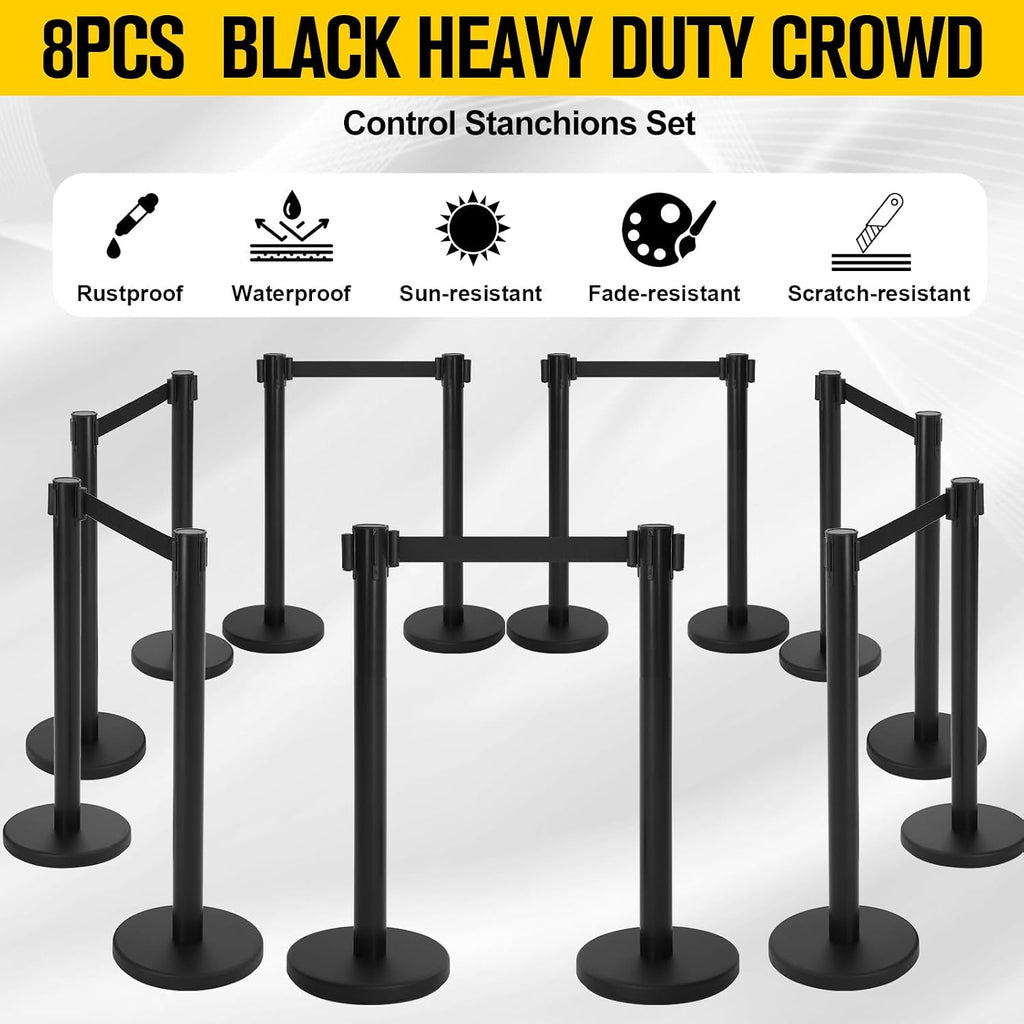 8 Pcs Crowd Control Stanchions 8.2ft Red Retractable Belt