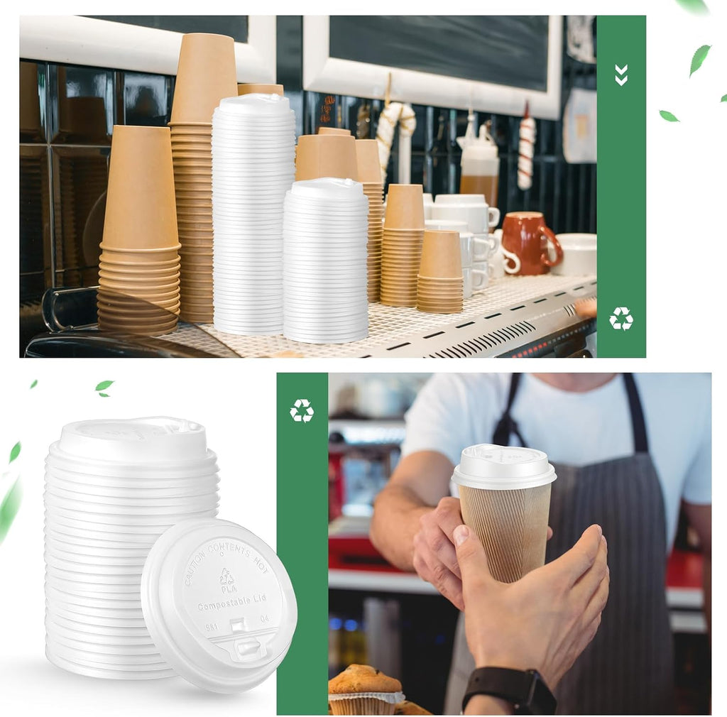 100 Count 100% Compostable CPLA Coffee Cups Lids Bulk, 3.54 Inch