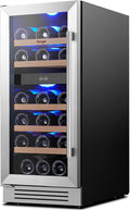 15 Inch Dual Zone Wine Fridge, 28 Bottle Wine Cooler with Left-Hinged