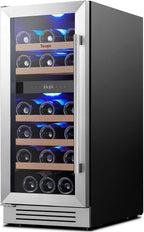 15 Inch Dual Zone Wine Fridge, 28 Bottle Wine Cooler with Left-Hinged