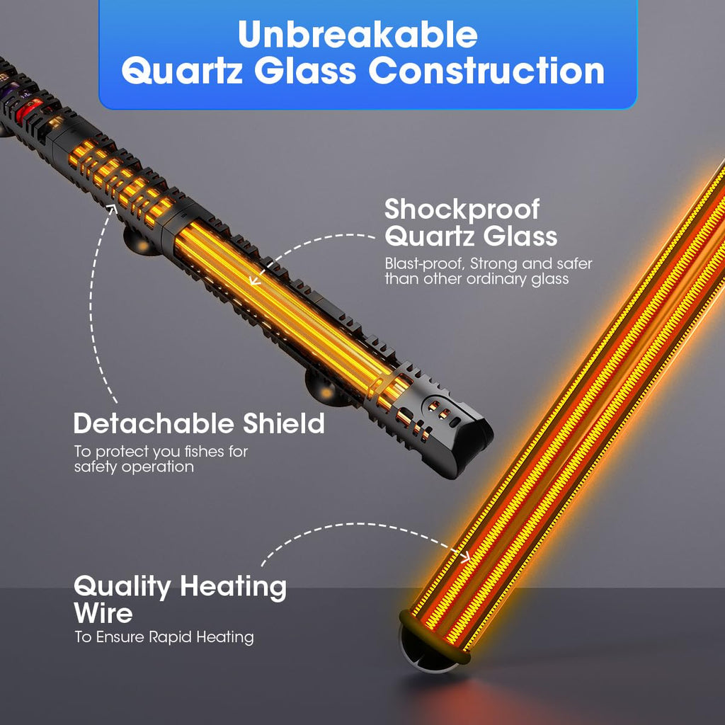 Submersible Aquarium Heater Auto Thermostat, 500W Fish Tank Heater with LCD Digital Aquarium Thermometer