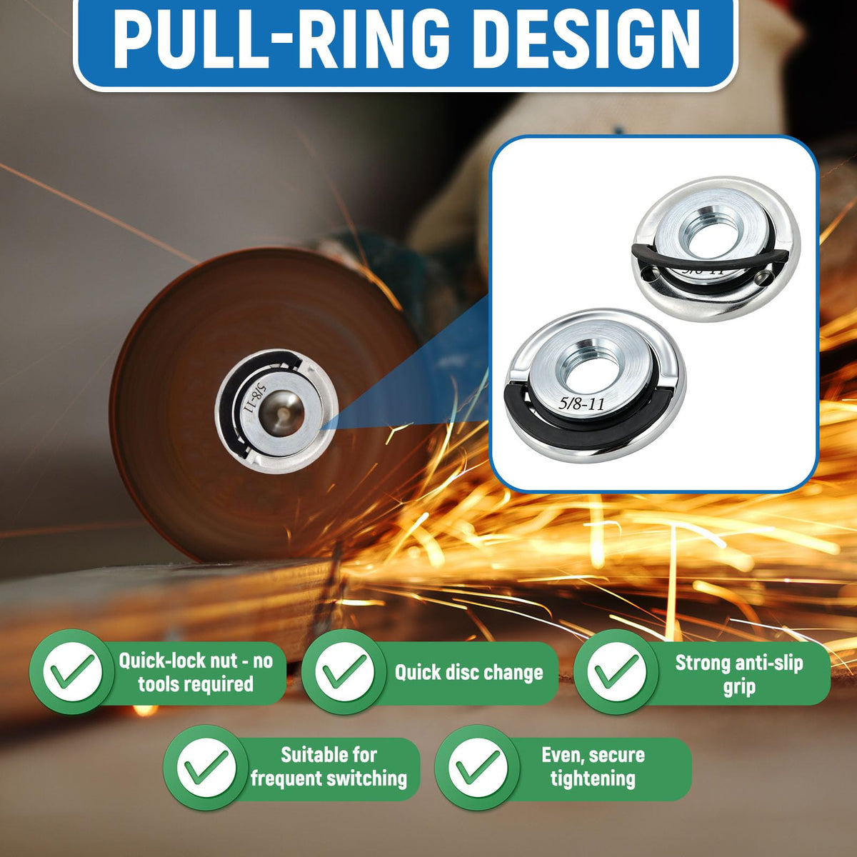 Gosknor 2Pcs 5/8"-11 Angle Grinder Flange Nuts Fits 4.5"–5" Grinders