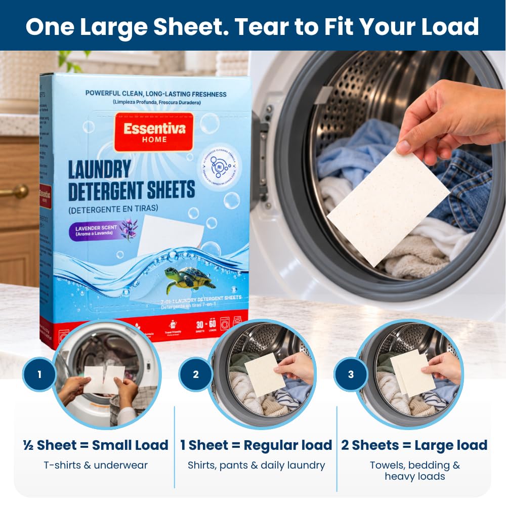 Triple-Action Laundry Detergent Sheets, Lavender Scent