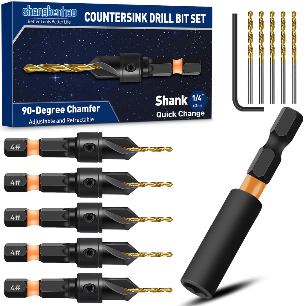 shengbenhao #4 Countersink Drill Bit Set for Wood 12Pcs Adjustable
