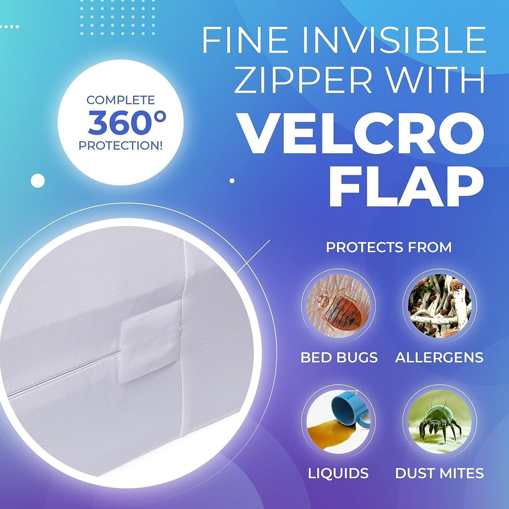 Queen Size Premium Mattress Encasement - Zippered Waterproof, Bedbug Proof Design, 6-Sided Protection