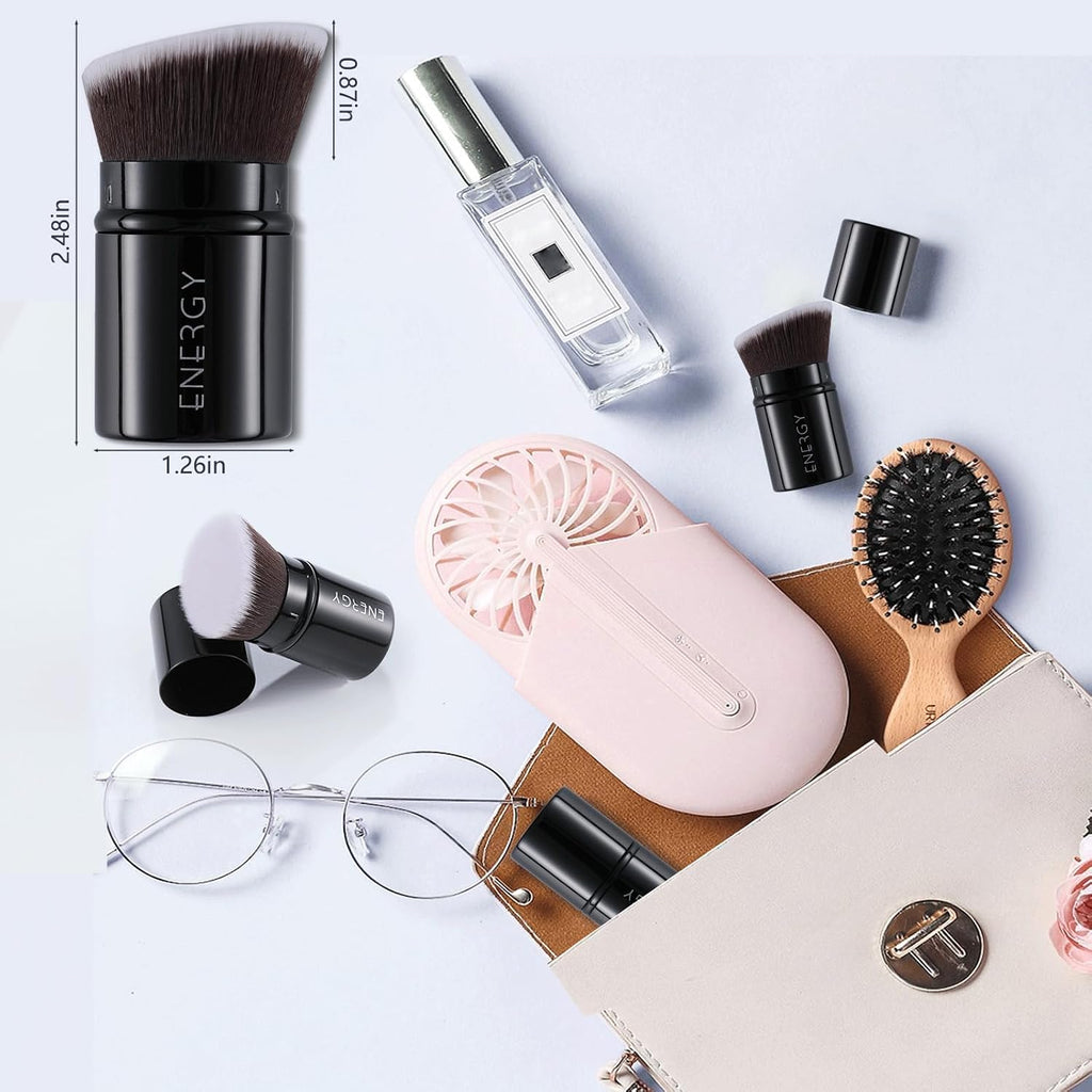 Kabuki Foundation Brush Mini - Makeup Brush Retractable Travel for Liquid Loose Powder & Blush Buffing, Bronzer &