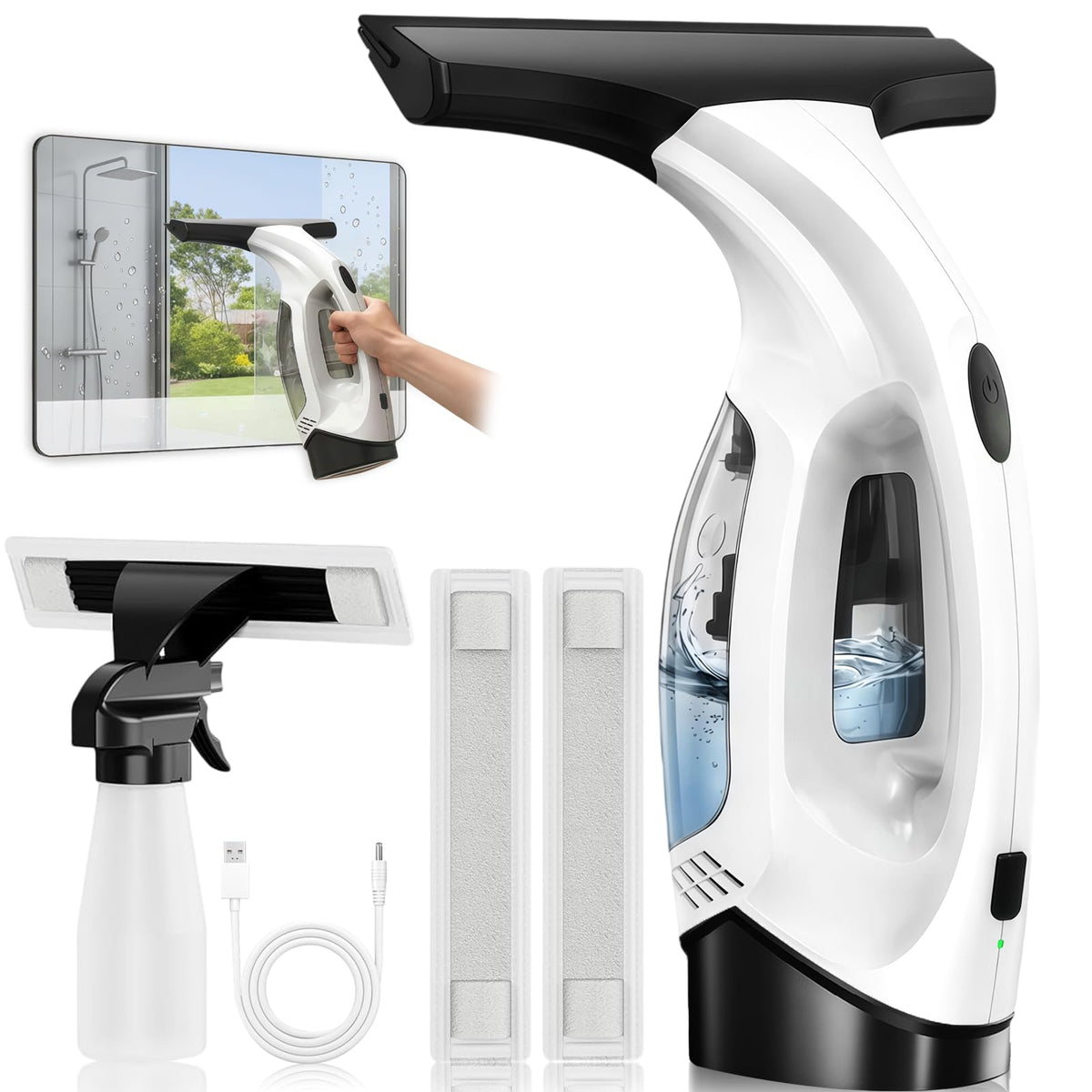Window Vacuum Squeegee Cordless, 2000Pa Electric Window Cleaner