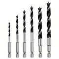 Brad Point Drill Bit Set, 6PCS Wood Drill Bits 1/8"-3/8" with Quick Change Hex Shank - Wood Drill Bit Set