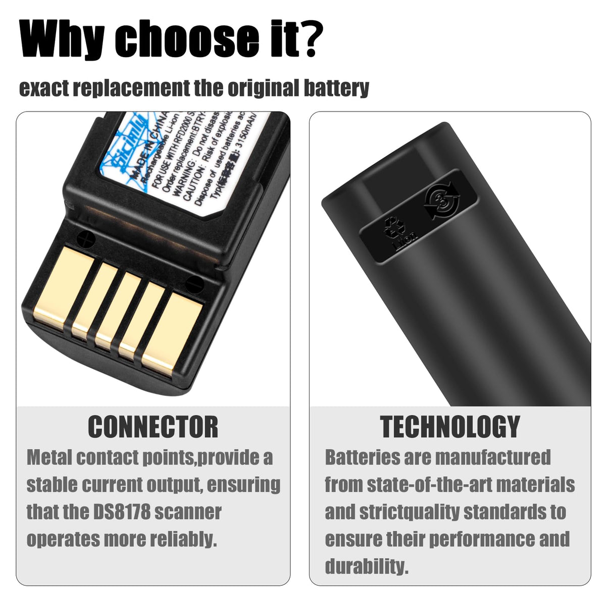 for Zebra DS3600 Battery Replacement DS3678 Barcode Scanner