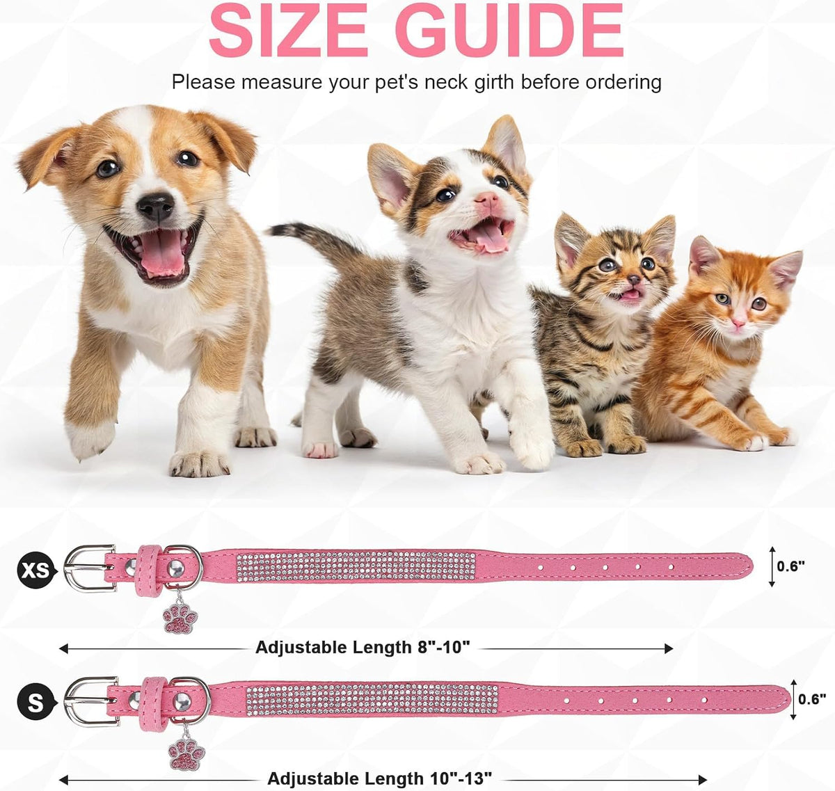 Rhinestone Dog Collars for Small Dogs, Bling Collar with Diamond