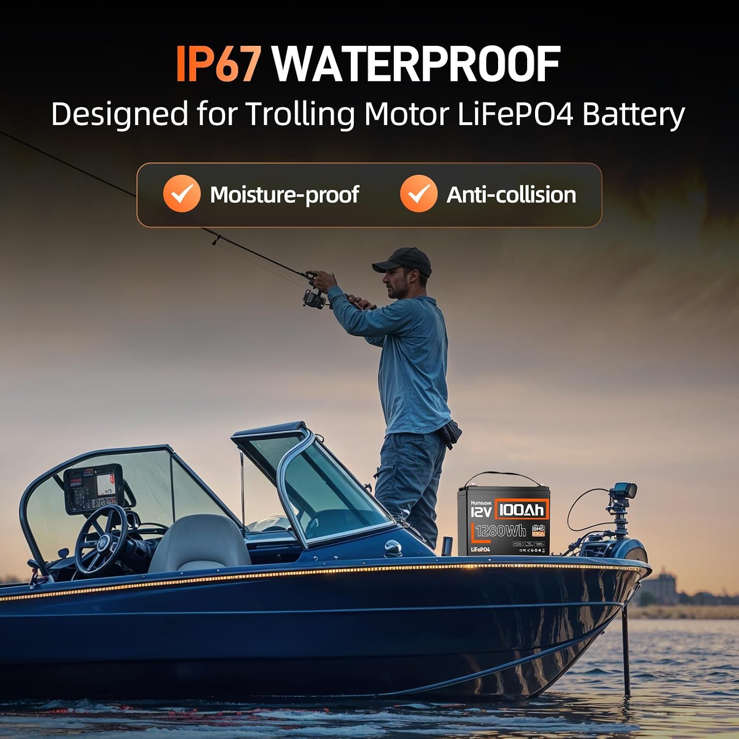 12V 100Ah LiFePO4 Lithium Battery, 1280Wh Energy Built-in 100A BMS | Group 24, IP67, 15000+ Cycles, for RV Solar