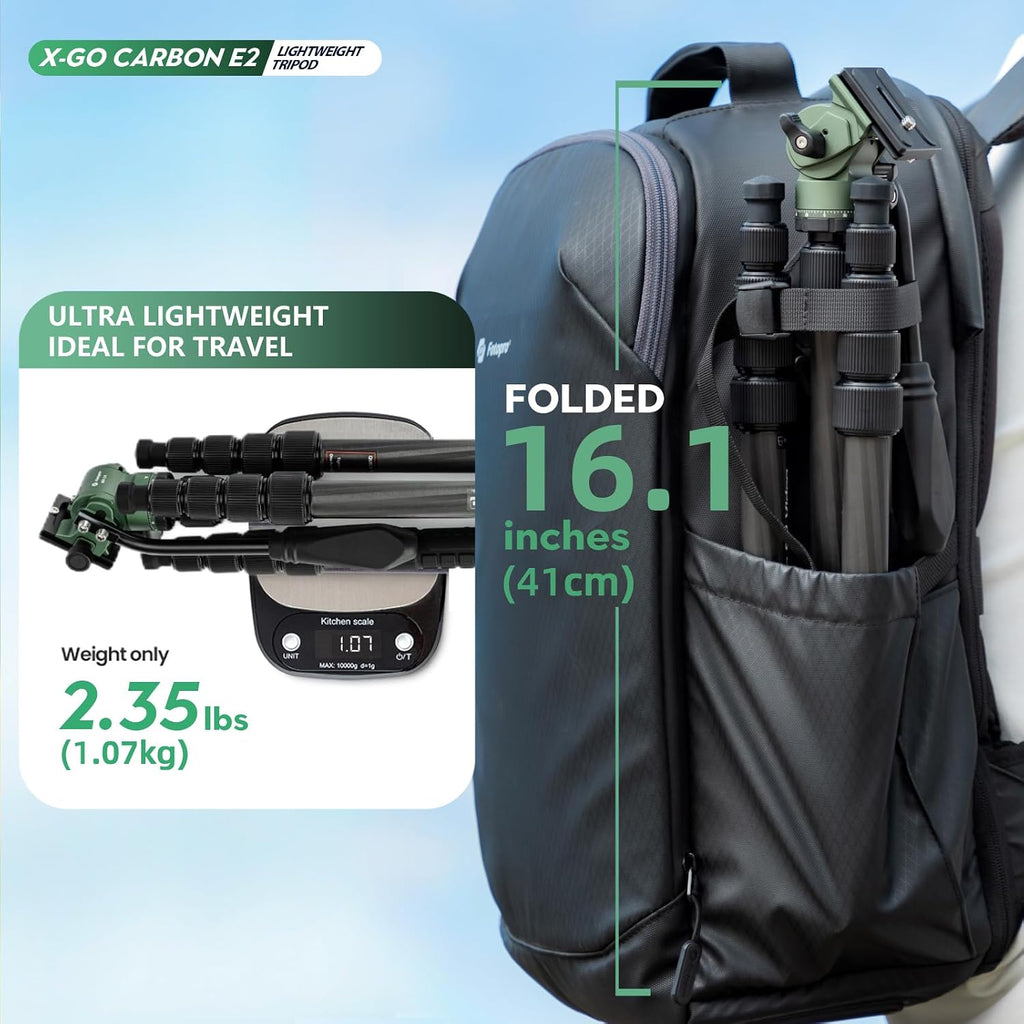 62" Carbon Fiber Travel Tripod, Lightweight Compact Video Tripods with Fluid Head, Detachable Monopod with Arca-Swiss