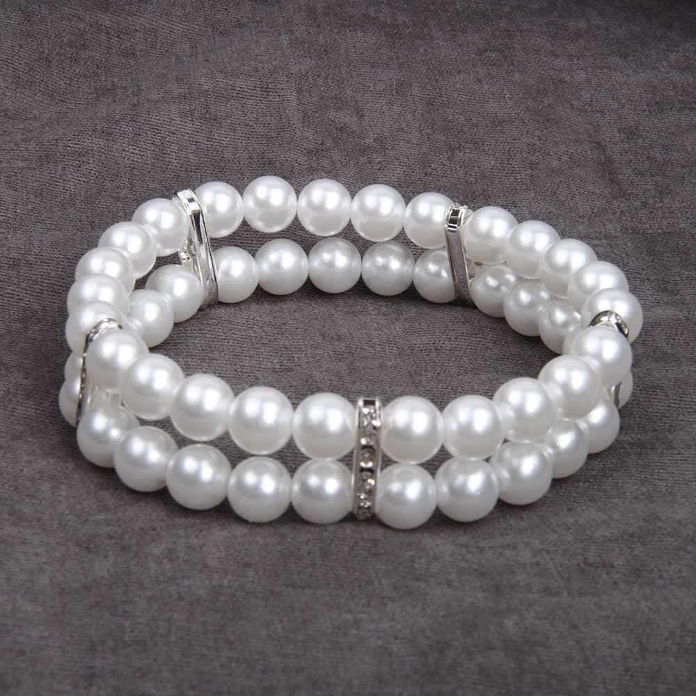2 Rows Pearls Pet Dog Necklace Collar Bling Accessories Charm Pet Puppy Jewelry Puppy Chihuahua Yorkie Handmade