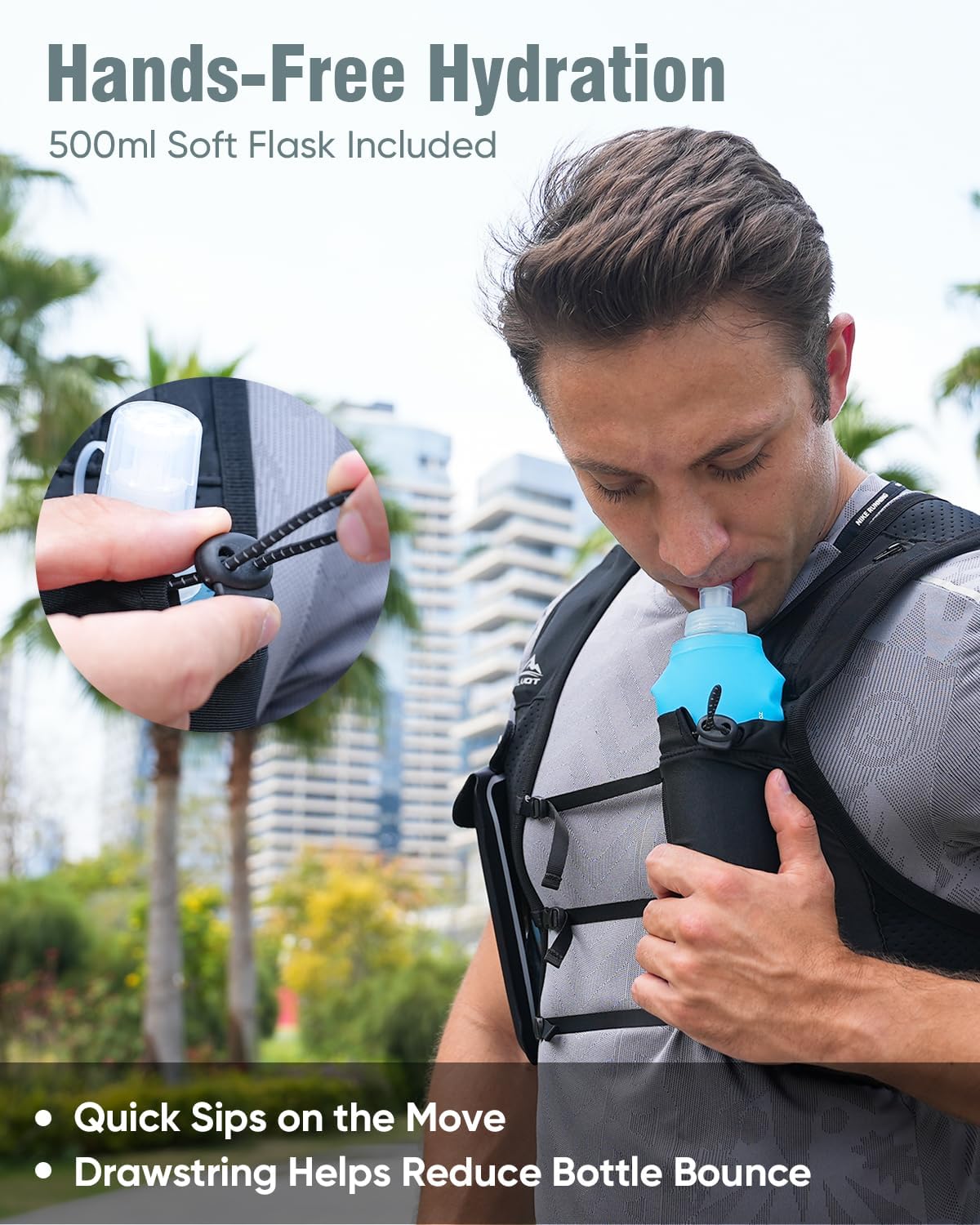 Running Vest for Women Men, Adjustable Running Phone Holder Vest, US Patent, Running Hydration Vest with 500ml Soft