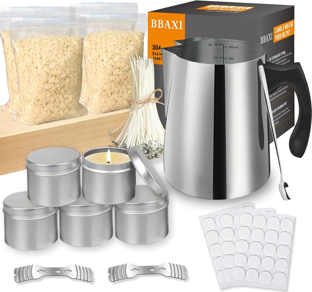 Candle Making Kit with Melting Pouring Pot&Beeswax&5pcs Candle Tins | Candle Making Kit for Home Decor&Gift,Bees Wax