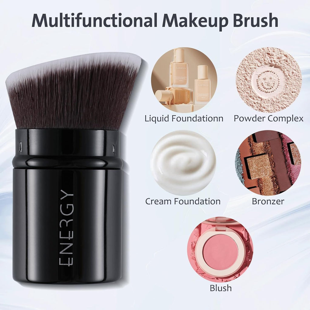 Kabuki Foundation Brush Mini - Makeup Brush Retractable Travel for Liquid Loose Powder & Blush Buffing, Bronzer &
