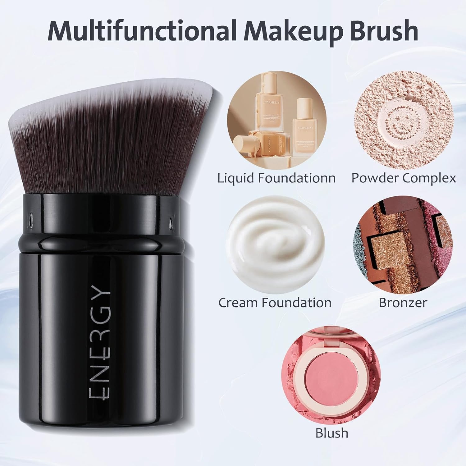 Kabuki Foundation Brush Mini - Makeup Brush Retractable Travel for Liquid Loose Powder & Blush Buffing, Bronzer &