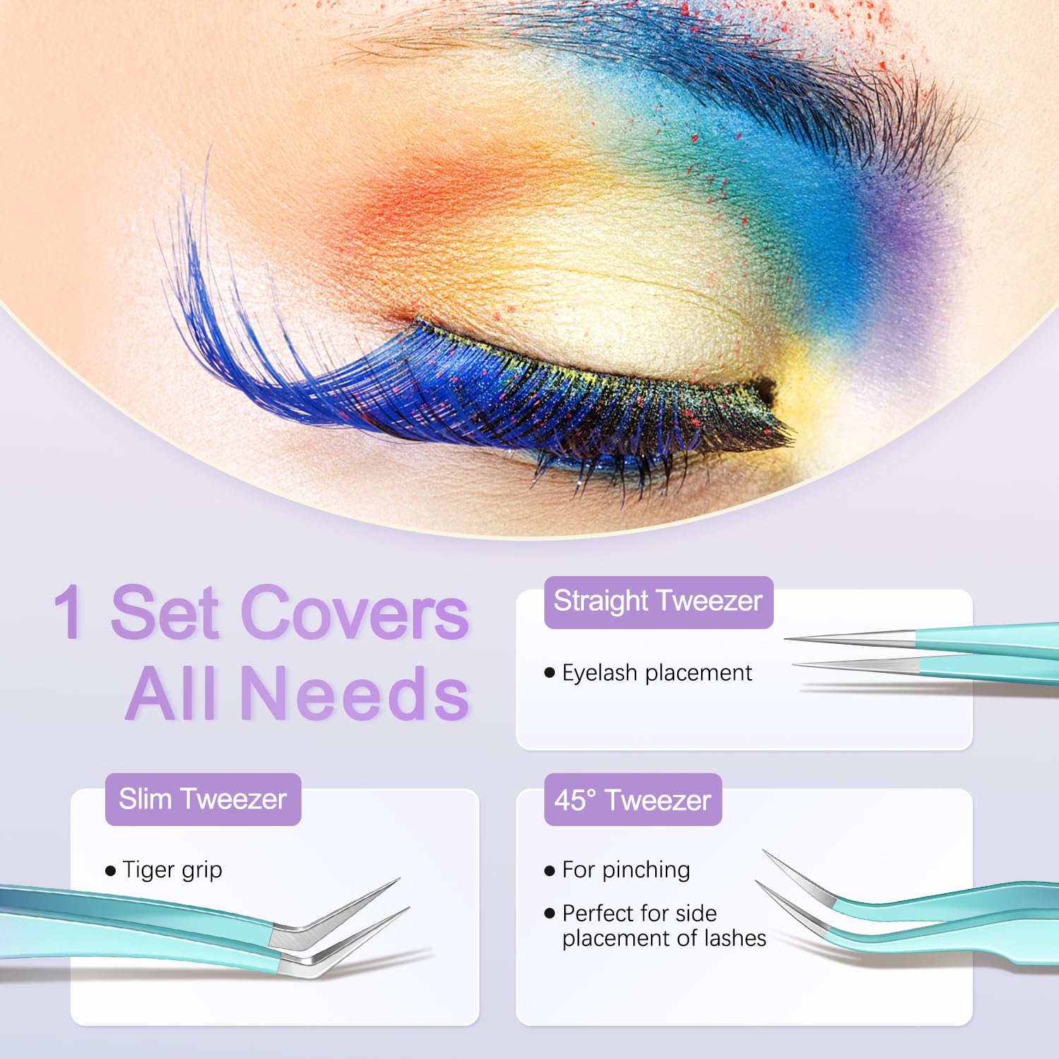 5 PCS Lash Tweezers Set for Eyelash Clusters | High-Precision Eyelash Tweezers Kit for Lash Extensions with Leather