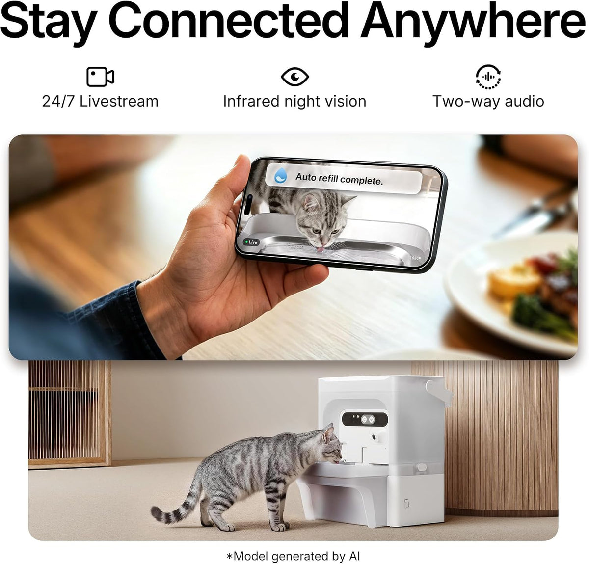 Eversweet Ultra Cat Water Fountain with AI Camera, Filterless