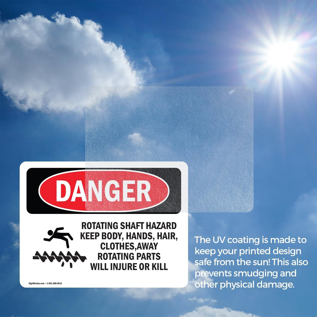 (2 Pack) Rotating Shaft Hazard Keep Body OSHA Danger Sign 10 Inch X 7 Inch Vinyl Label Decal Sticker Weather