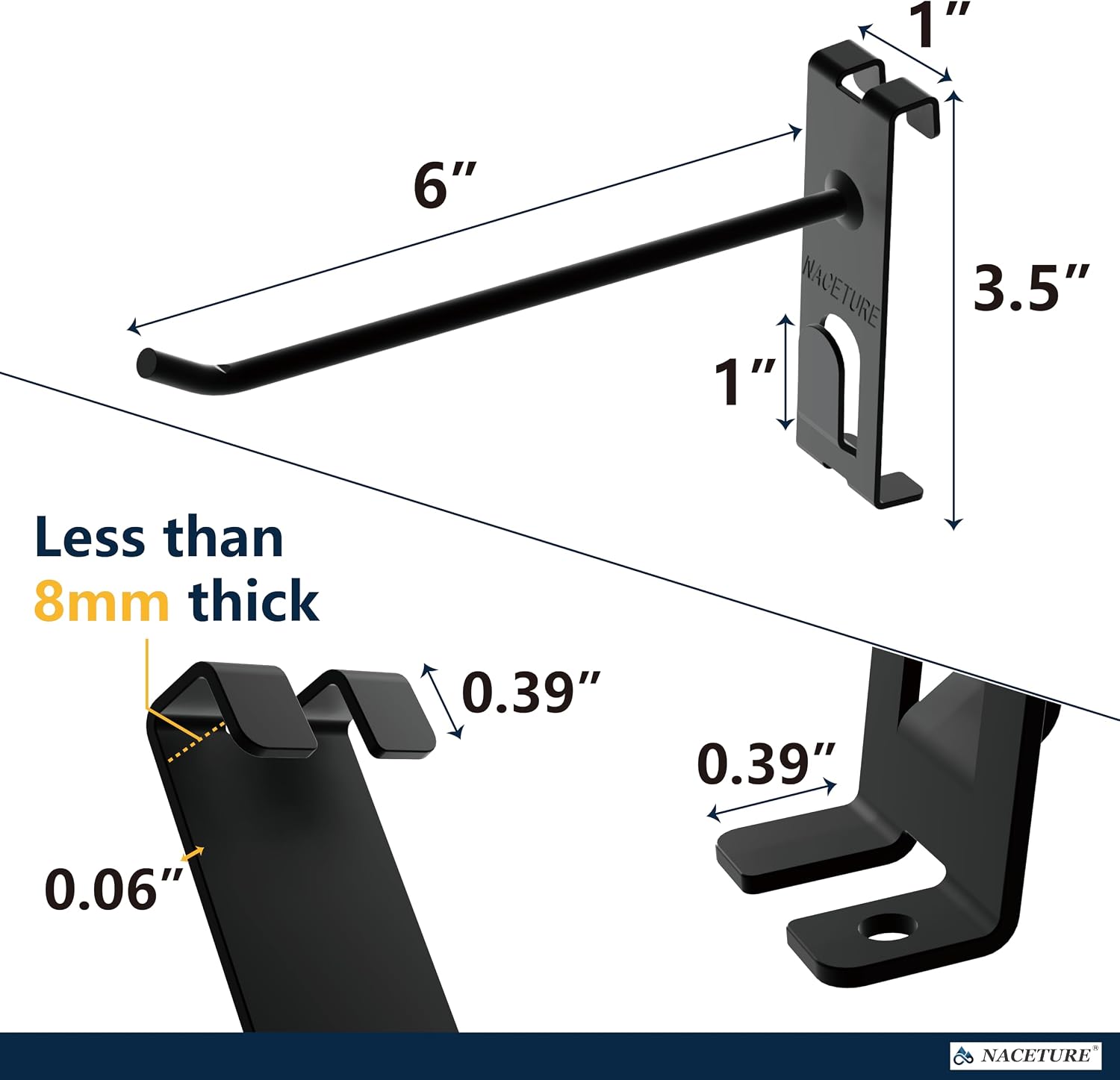 Double Gridwall Hooks- 24 Pcs Display Hooks for Grid Wall Panel- Grid Wall Hooks 6 inch with Extra Hook On The