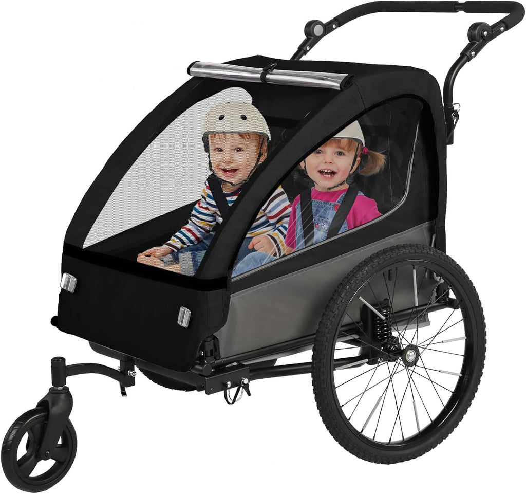 2-in-1 Kids Bike Trailer and Stroller with Suspension – Bike Trailer for 1 to 2 Children, Jogging Function, Foldable
