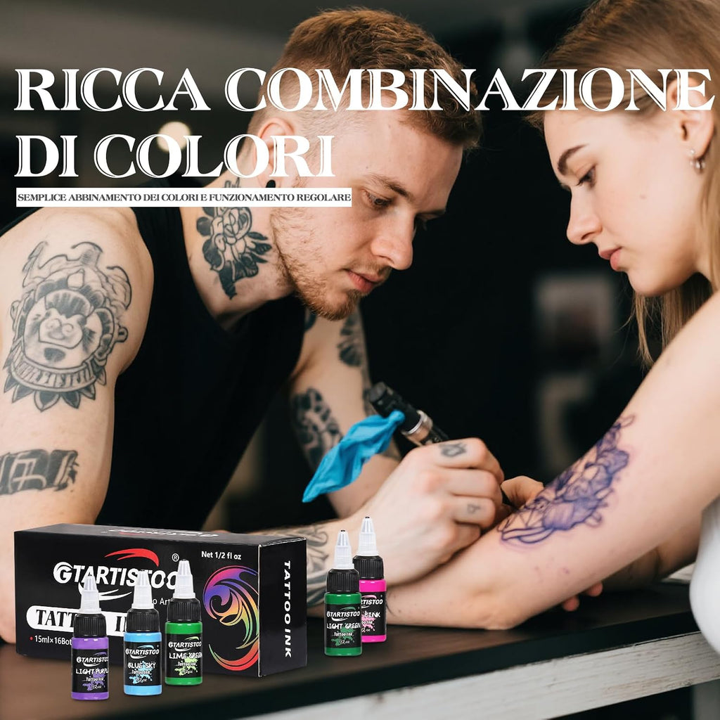 Tattoo Ink Set 16 Colors 0.5oz (15ml) Pigment Supplies Kit for Beginners