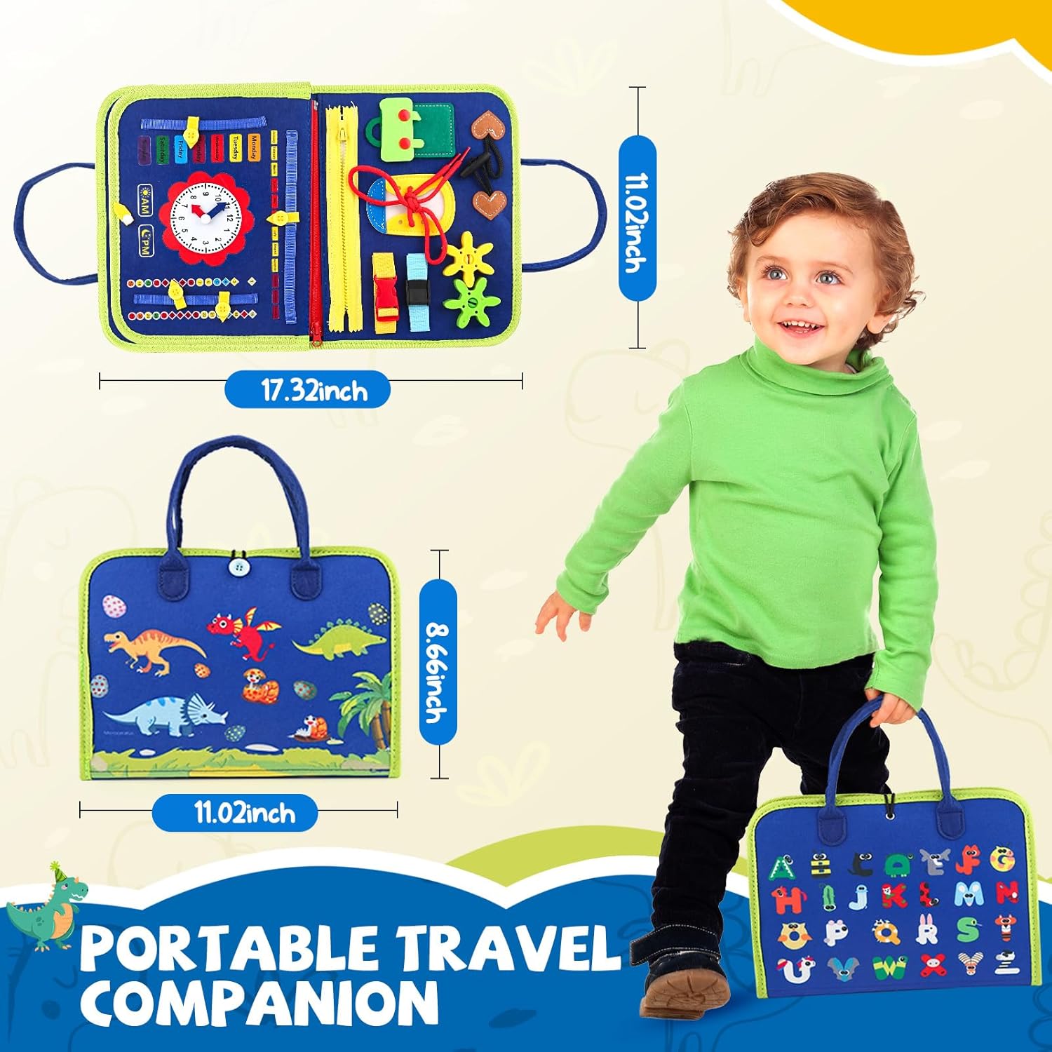 Toddler Busy Board, Montessori Sensory Toys for Boys, 1-4 Year Old Girl Toddler Travel Toys, Educational Learning