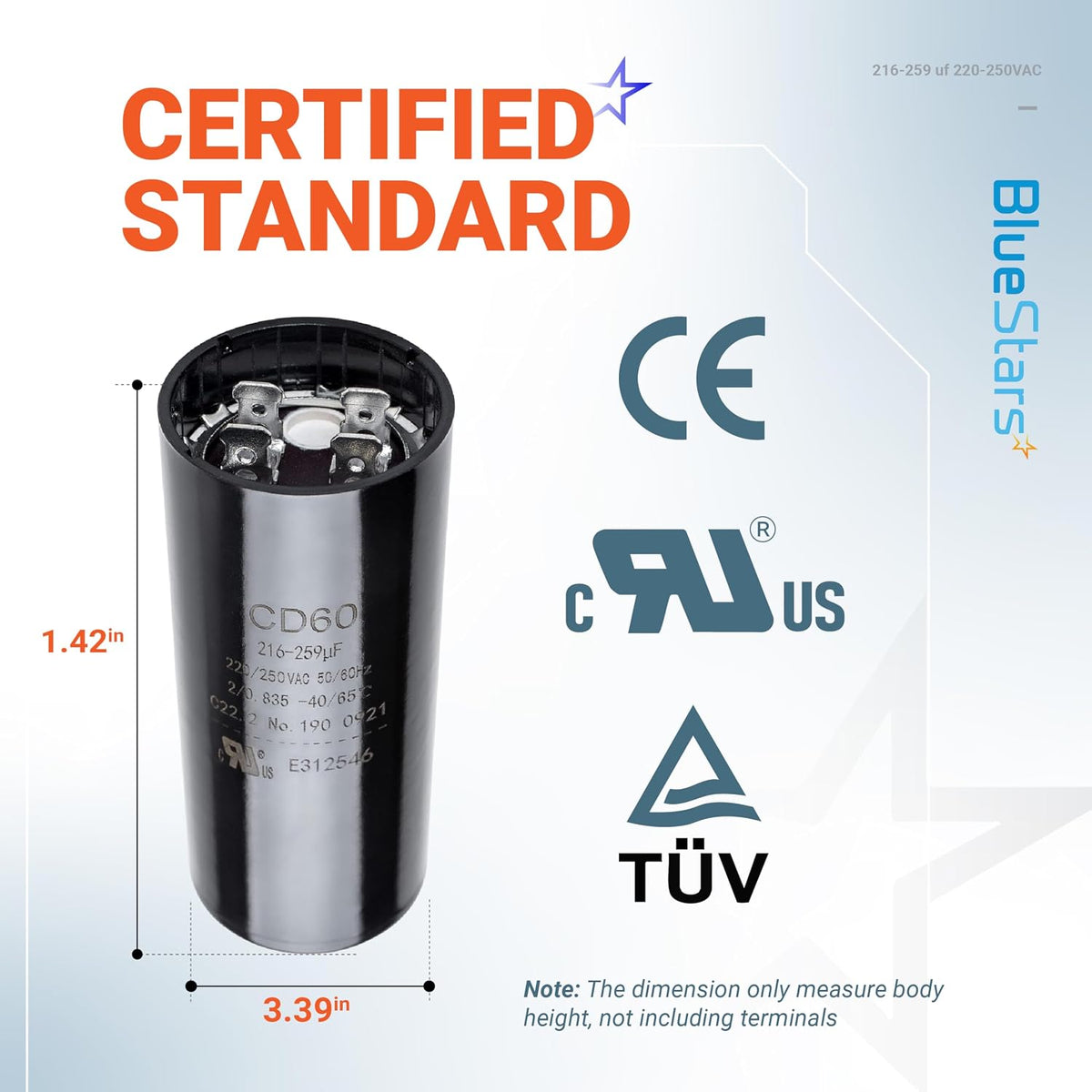 [Original Version] BlueStars 216-259 uF MFD 220-250 VAC Motor Capacitor