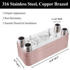 AB Plate Heat Exchanger, 5"x 12" 40 Plates Water To Water Heat Exchanger, Copper/SS316L Stainless Steel Brazed Plate Heat Exchanger For Floor Heating, Water Heating, Snow Melting