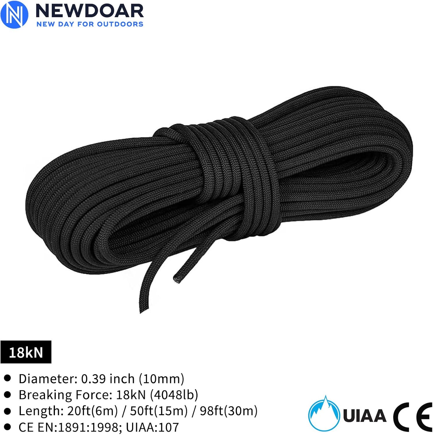 10mm(3/8inch) Accessory Cord Rope CE 24KN Double Braid Pre Cut for Outdoor Survival, Mountaineering, Prusik,Hauling