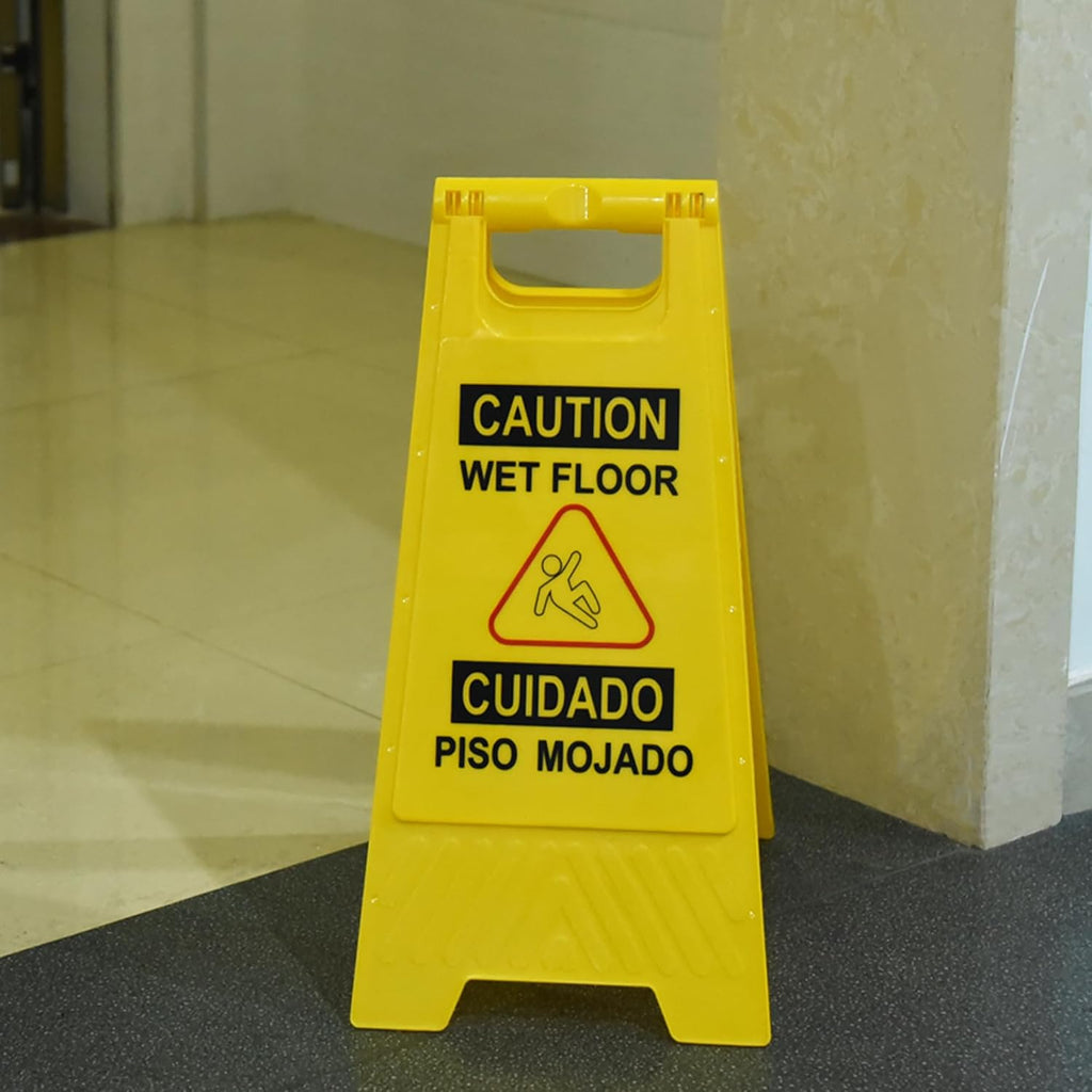 12-Pack 24in Caution Wet Floor Signs, Bilingual Warning Signs | Double-Sided Safety Sign for Office, Restroom