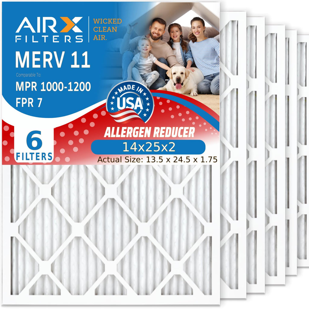 14x25x2 Furnace AC Filter MERV 11 Allergy 6-Pack
