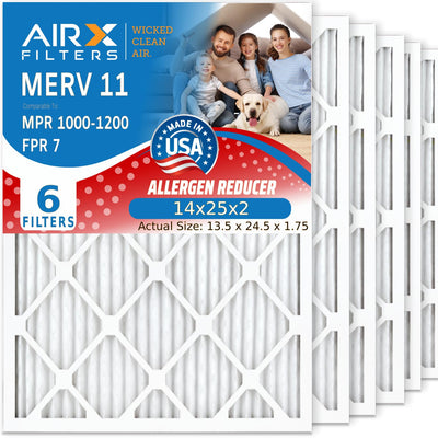 14x25x2 Furnace AC Filter MERV 11 Allergy 6-Pack