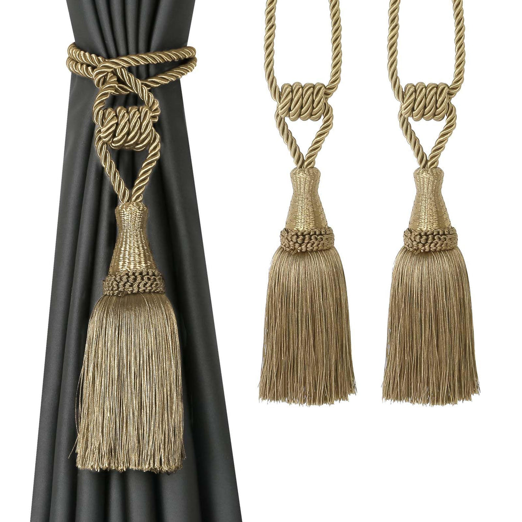 2 Pack Tassel Curtain Tiebacks Handmade Holdbacks (Gold)