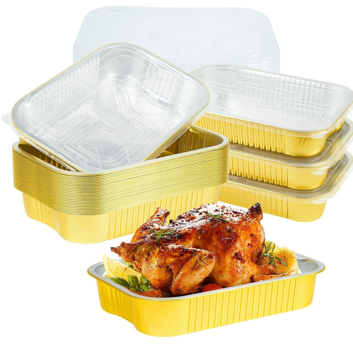 15-Pack 9x13 Gold Aluminum Pans with Lids | Heavy Duty Half Size Baking Pan