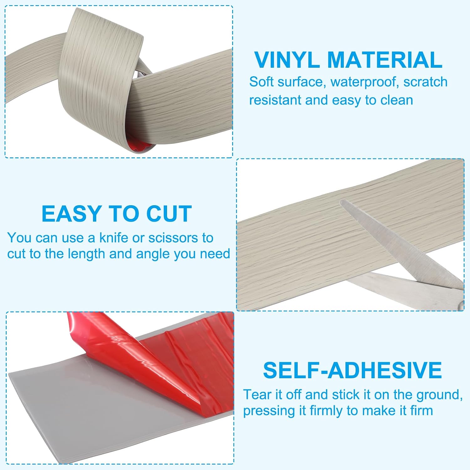 Self Adhesive Floor Transition Strip 10 ft x 3" Vinyl Flat Divider Flooring for Joining Floor Gaps Carpet Transition