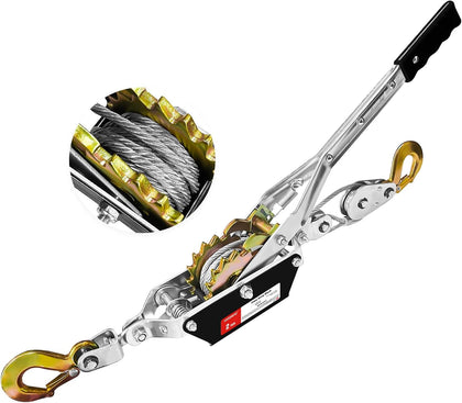 Come Along Winch, 2 Ton (4480 lbs) Pulling Capacity, 7 ft Steel Cable, 2 Hooks, Heavy Duty Ratchet Power Puller Tool